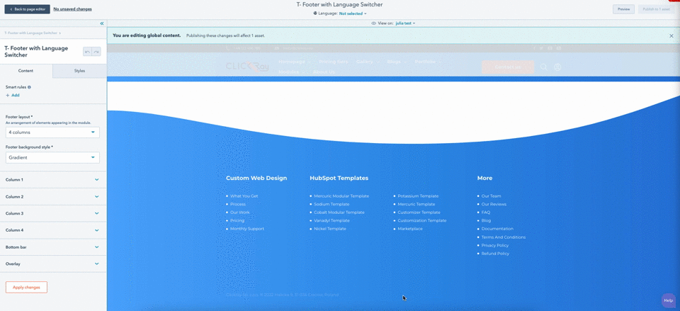 T- Footer with Language Switcher